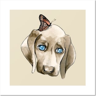 Sad Pointer Dog with Butterfly Posters and Art